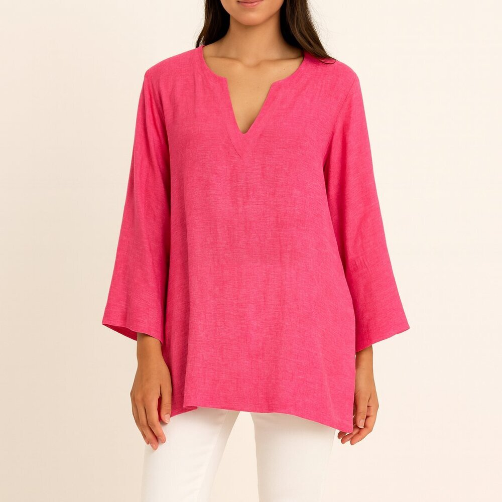 Lands' End Pink Linen Tunic Long Sleeve Preppy Beachy Swim Cover Up Coastal